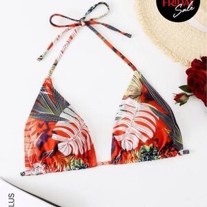 Halter plant print bikini top 3XL plus